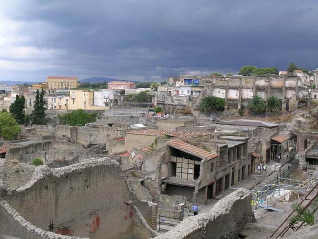 Ins. Orientalis II.19 Herculaneum, June 2006. Looking south-west from access road above Upper Aula, lower left and centre. Photo courtesy of Nicolas Monteix.